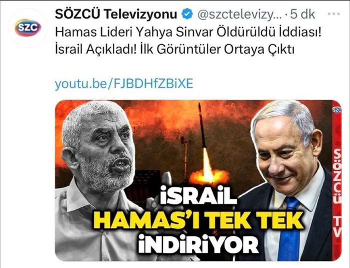 Sözcü’nün Yahya Sinvar manşetine tepki yağdı