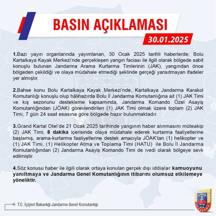 Jandarma Genel Komutanlığı, o iddialara ilişkin açıklama yaptı