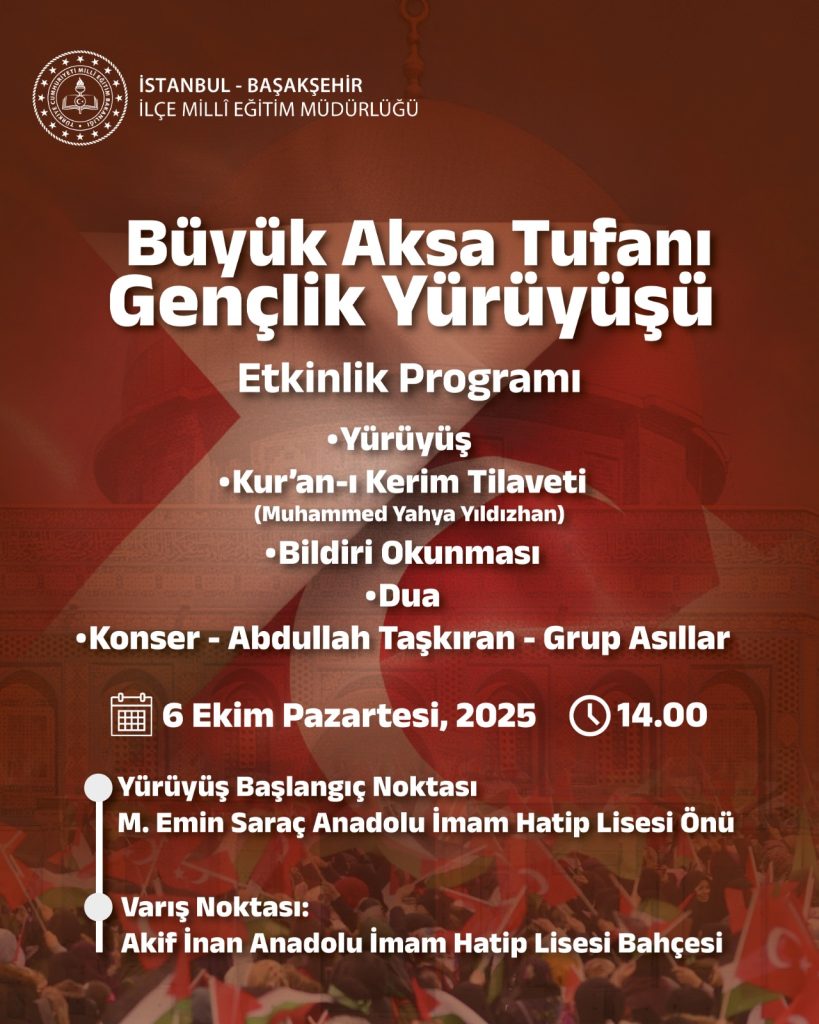 Başakşehirde Büyük Aksa Tufanı Gençlik Yürüyüşü Düzenlenecek