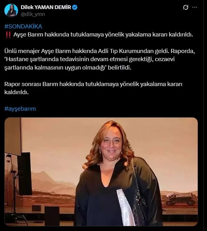Ayşe Barım hakkında tutuklama kararı kaldırıldı!