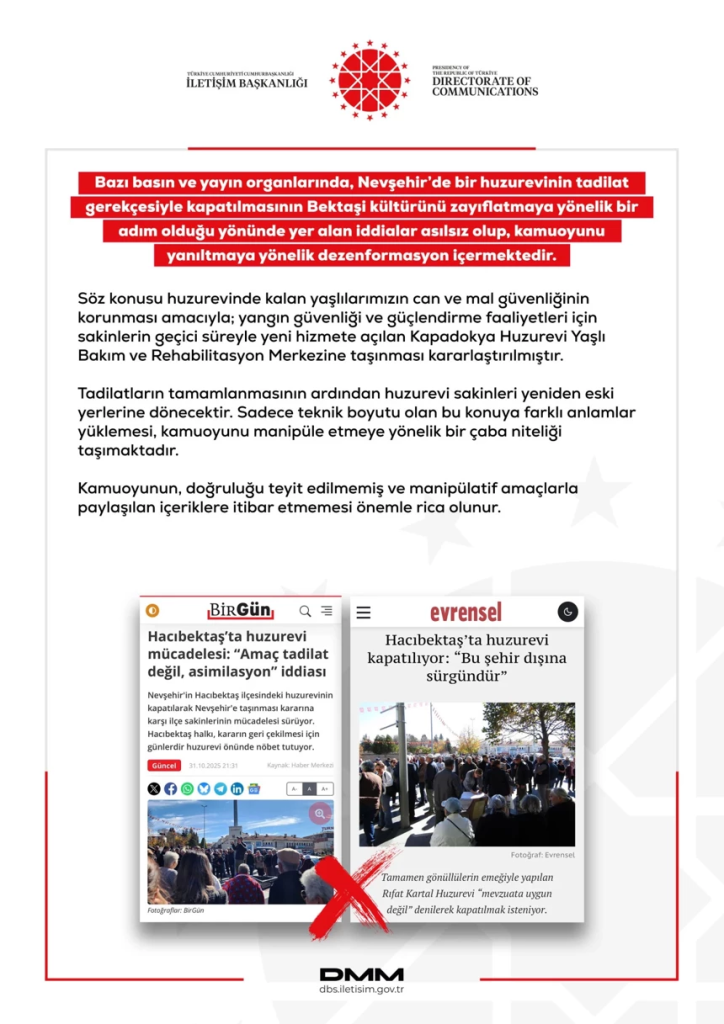 DMM'den "Hacıbektaş'ta huzurevi kapatılıyor" iddialarına yalanlama