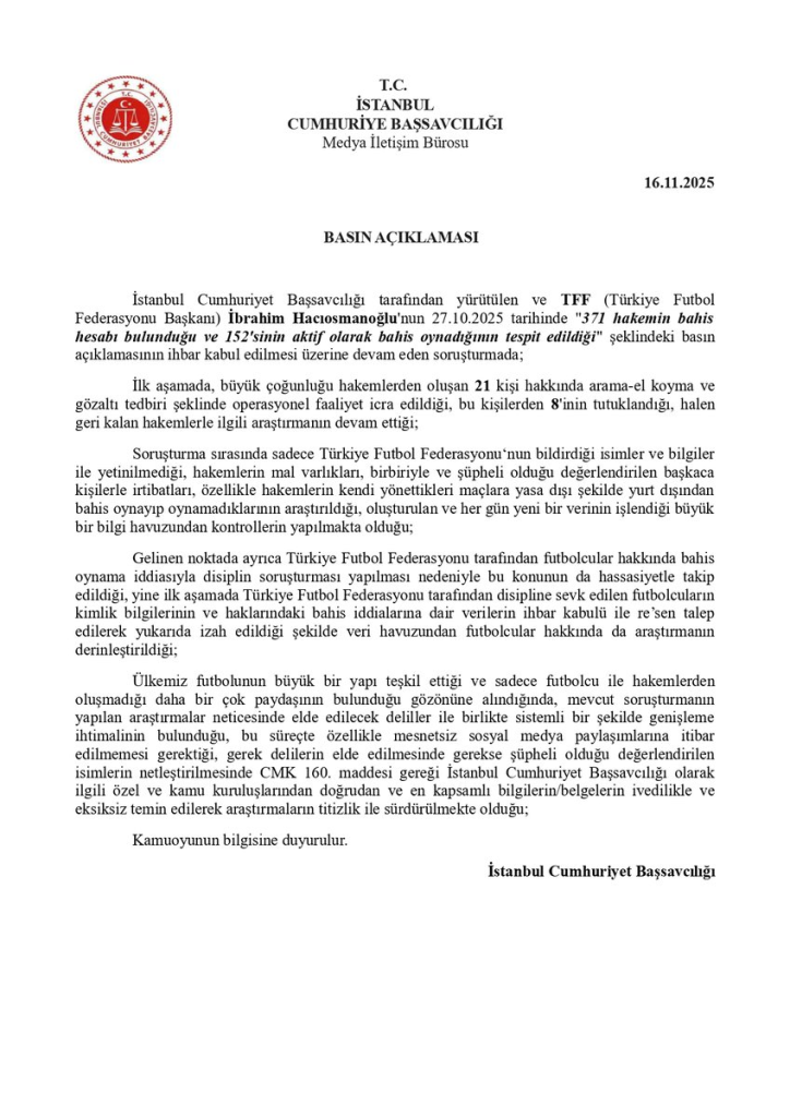 Başsavcılık'tan bahis soruşturması açıklaması